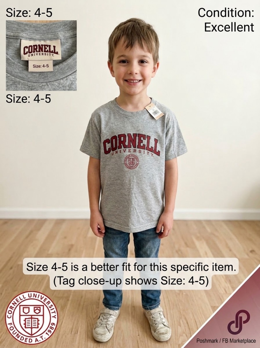 Cornell University Kids T-Shirt - Size 4-5
 Brand/Style: Cornell University Grap